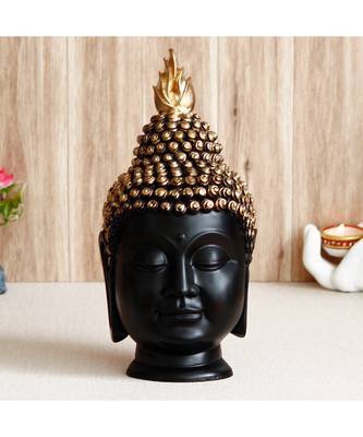 eCraftIndia Black & Gold Buddha Head Handcrafted Polyresin Statue 1