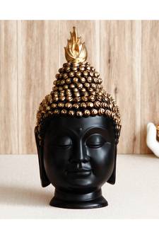 eCraftIndia Black & Gold Buddha Head Handcrafted Polyresin Statue