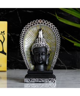 eCraftIndia Elegant Silver & Black Lord Buddha Head With Back Cover Handcrafted Polyresin Figurine 1