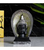 eCraftIndia Elegant Silver & Black Lord Buddha Head With Back Cover Handcrafted Polyresin Figurine