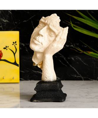eCraftIndia White Antique Finish Thinking Man Face Handcrafted Decorative Polyresin Showpiece 1