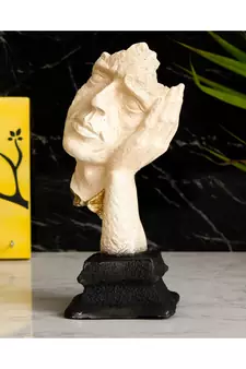 eCraftIndia White Antique Finish Thinking Man Face Handcrafted Decorative Polyresin Showpiece