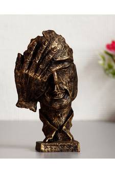 eCraftIndia Antique Finish Man Hand on Face Handcrafted Decorative Polyresin Showpiece