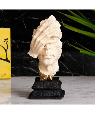 eCraftIndia White Antique Finish Man Hand on Face Handcrafted Decorative Polyresin Showpiece 1