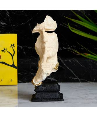 eCraftIndia White Antique Finish Finger on Man Lips Handcrafted Decorative Polyresin Showpiece 1
