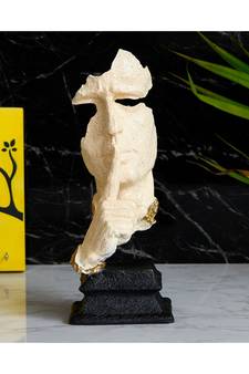eCraftIndia White Antique Finish Finger on Man Lips Handcrafted Decorative Polyresin Showpiece