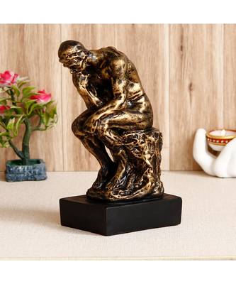 eCraftIndia Antique Finish Thinking Man Sitting on Rock Handcrafted Decorative Polyresin Showpiece 1