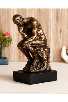 eCraftIndia Antique Finish Thinking Man Sitting on Rock Handcrafted Decorative Polyresin Showpiece