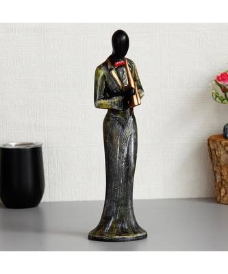 eCraftIndia Lady Playing Wind Musical Instrument Antique Finish Handcrafted Decorative Polyresin Showpiece 1