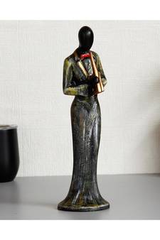 eCraftIndia Lady Playing Wind Musical Instrument Antique Finish Handcrafted Decorative Polyresin Showpiece