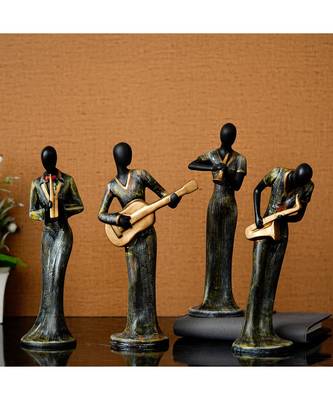 eCraftIndia Set of 4 Ladies Playing Musical Instruments Antique Finish Handcrafted Decorative Polyresin Showpiece 1