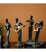 eCraftIndia Set of 4 Ladies Playing Musical Instruments Antique Finish Handcrafted Decorative Polyresin Showpiece