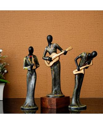 eCraftIndia Set of 3 Ladies Playing Musical Instruments Antique Finish Handcrafted Decorative Polyresin Showpiece 1
