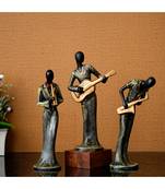 eCraftIndia Set of 3 Ladies Playing Musical Instruments Antique Finish Handcrafted Decorative Polyresin Showpiece