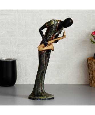 eCraftIndia Lady Playing Saxophone Musical Instrument Antique Finish Handcrafted Decorative Polyresin Showpiece 1