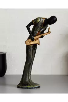 eCraftIndia Lady Playing Saxophone Musical Instrument Antique Finish Handcrafted Decorative Polyresin Showpiece