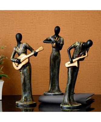 eCraftIndia Set of 3 Ladies Playing Musical Instruments Antique Finish Handcrafted Decorative Polyresin Showpiece 1
