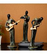 eCraftIndia Set of 3 Ladies Playing Musical Instruments Antique Finish Handcrafted Decorative Polyresin Showpiece
