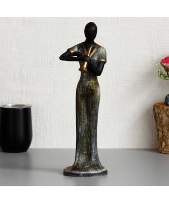 eCraftIndia Lady Playing Clarinet Musical Instrument Antique Finish Handcrafted Decorative Polyresin Showpiece 1
