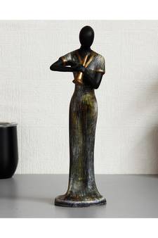 eCraftIndia Lady Playing Clarinet Musical Instrument Antique Finish Handcrafted Decorative Polyresin Showpiece