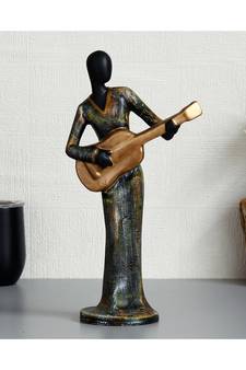 eCraftIndia Lady Playing Guitar Musical Instrument Antique Finish Handcrafted Decorative Polyresin Showpiece