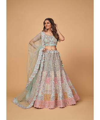 Cut-paste heavy work on lehenga choli set 1