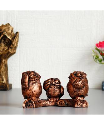 eCraftIndia 3 Owl Sitting on Branch Brown Handcrafted Polyresin Decorative Showpiece 1