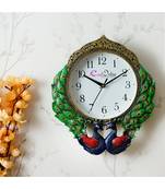 eCraftIndia Colorful 2 Peacocks Designer Analog Metal Wall Clock