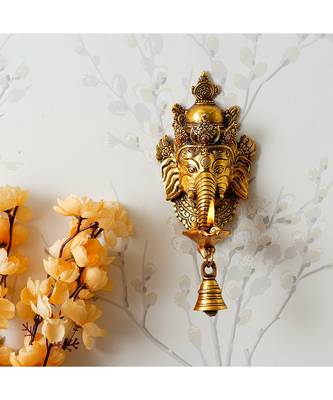 eCraftIndia Lord Ganesha Diya With Bell Metal Handcrafted Wall Hanging 1