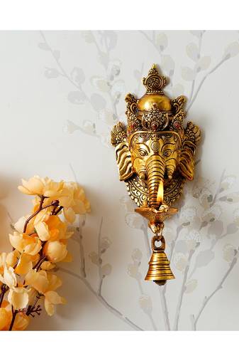 eCraftIndia Lord Ganesha Diya With Bell Metal Handcrafted Wall Hanging