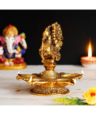 eCraftIndia Golden Peacock Designer Diya Metal Stand 1