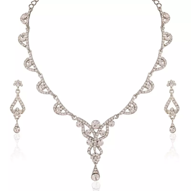 Exquitely  Rhodium Plated Australian Diamond Stone  Necklace Set