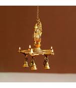 eCraftIndia Peacock Diya With Bell Metal Handcrafted Wall Hanging with Chain