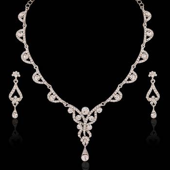 Exquitely  Rhodium Plated Australian Diamond Stone  Necklace Set 3