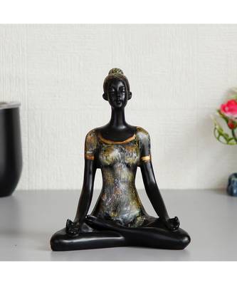 eCraftIndia Meditating Lady in Yoga Pose Antique Finish Handcrafted Decorative Polyresin Showpiece 1