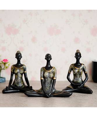eCraftIndia Set of 3 Ladies in Yoga Pose Antique Finish Handcrafted Decorative Polyresin Showpiece 1