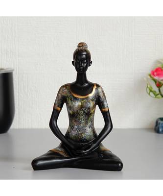eCraftIndia Lady with Folded Hands in Yoga Pose Antique Finish Handcrafted Decorative Polyresin Showpiece 1