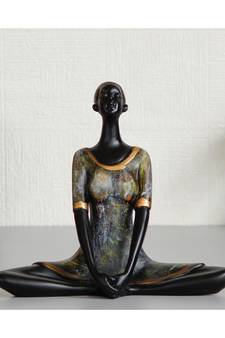 eCraftIndia Lady in Butterfly Yoga Pose Antique Finish Handcrafted Decorative Polyresin Showpiece