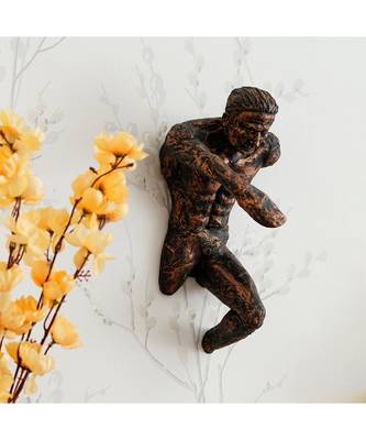 eCraftIndia Man in Running Pose on Wall Antique Finish Handcrafted Polyresin Wall Decorative 1