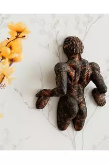 eCraftIndia Man Pushing Wall Antique Finish Handcrafted Polyresin Wall Decorative