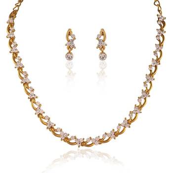 Classy Gold Plated Australian Diamond Stone  Necklace Set 1