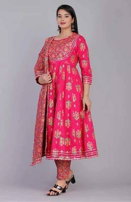 Women's Gold Printed Kurti Pant with dupatta set 4