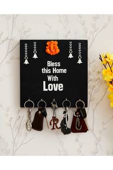 eCraftIndia Lord Ganesha "Bless This Home With Love" 5 Hooks Designer Wooden Key Holder