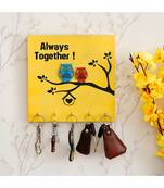 eCraftIndia Owls Sitting on Tree Theme "Always Together!" 5 Hooks Designer Wooden Key Holder