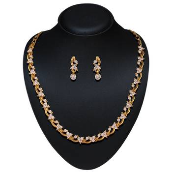 Classy Gold Plated Australian Diamond Stone  Necklace Set 2