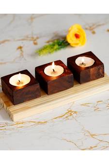 eCraftIndia Set of 3 Wooden Tea Light Candle Stand