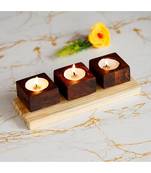 eCraftIndia Set of 3 Wooden Tea Light Candle Stand