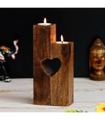 eCraftIndia Set of 2 Pillar Wooden Tea Light Candle Stand with Heart in Center