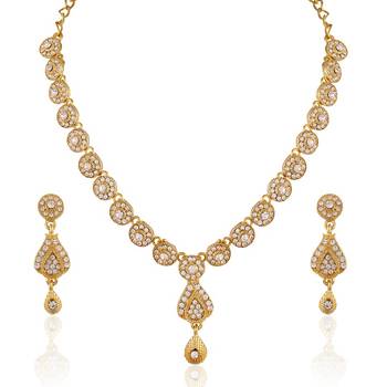 Gleaming Gold Plated Australian Diamond Stone  Necklace Set 1