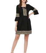 PAVONINE Black Color Rayon Fabric Printed Short Midi